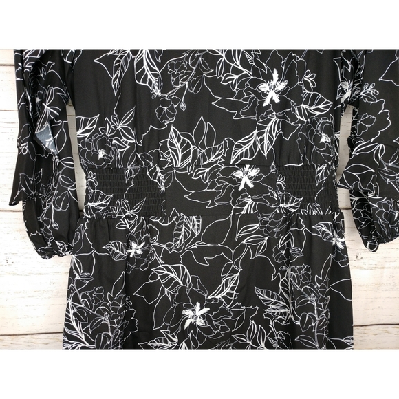 Parker Floral Print Ruffle Long Sleeves Smocked Waist Black Dress Women Large - Picture 4 of 11